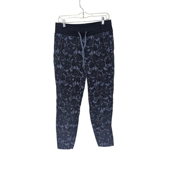 Athleta Trekkie North Jogger Pant Blue Floral Ankle Cropped Zip Pockets - Sz 8 - Picture 2 of 5